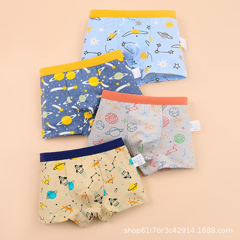 Cross-Border Underwear Boys Four-Corner Export Cotton Triangle Underwear Boys Primary School Students Cartoon Cotton Kids Underwear Boys