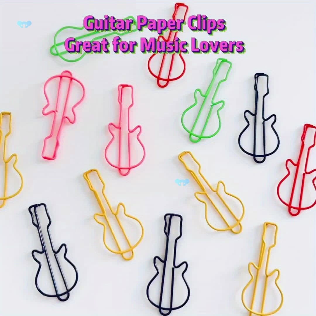 50pcs Vibrant Guitar Shaped Paper Clips Durable pet guitar clips