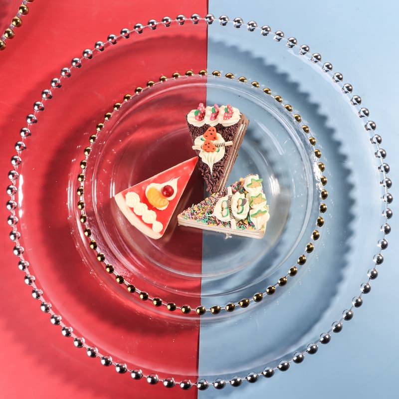 Nordic Gold Bead Glass Plate Creative Home Large Round Electroplated Bead Plate Fruit Plate Western Dinner Plate Tableware Wholesale