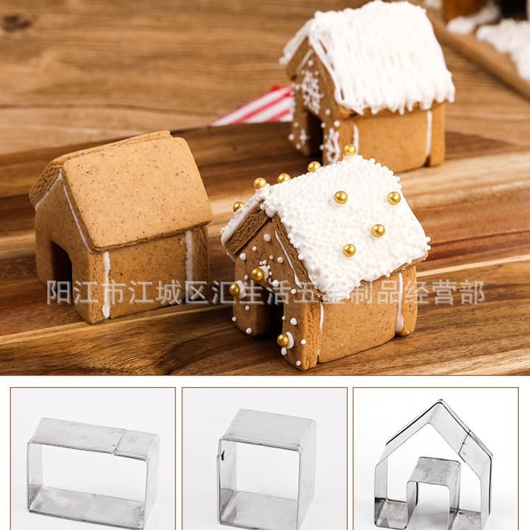 Mini Gingerbread House Cookie Mold, Small House 3D Mold Set of Three, Christmas Cookie Cutting Mold Baking Mold