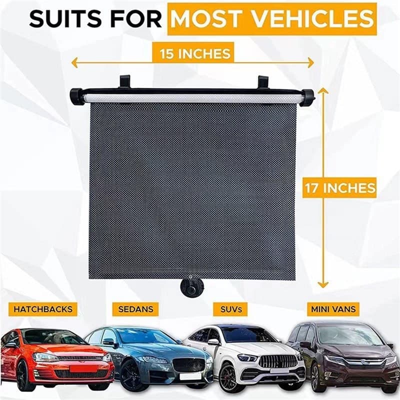 Retractable Car Side Window Sun Shade Roller Shade with Suction Cups