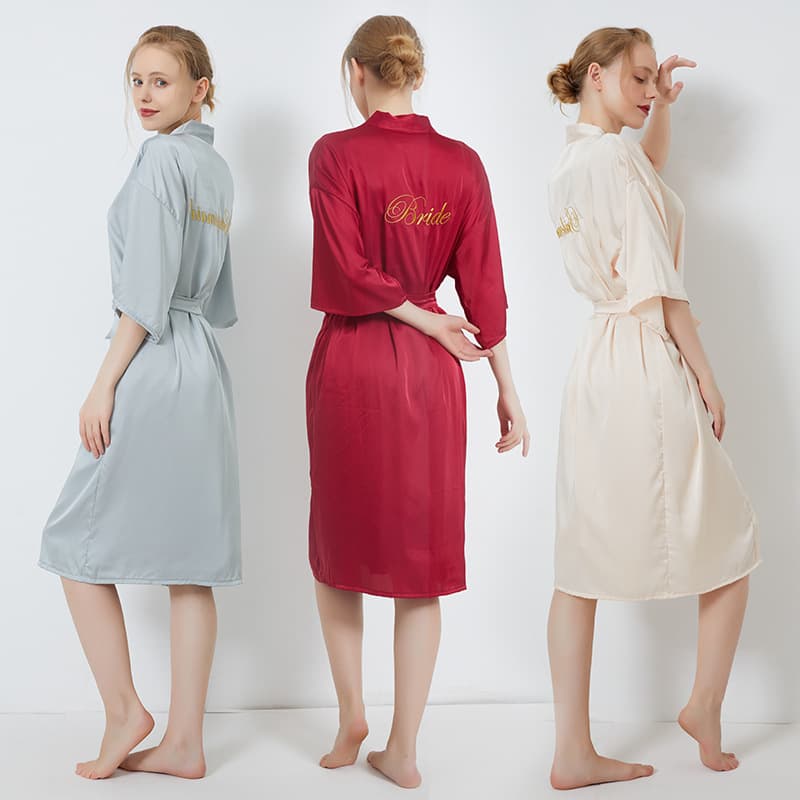 Manufacturer Women's Summer Sleepwear Bride Morning Robe Satin Set Party Thin Wedding Marriage Wearable Robe