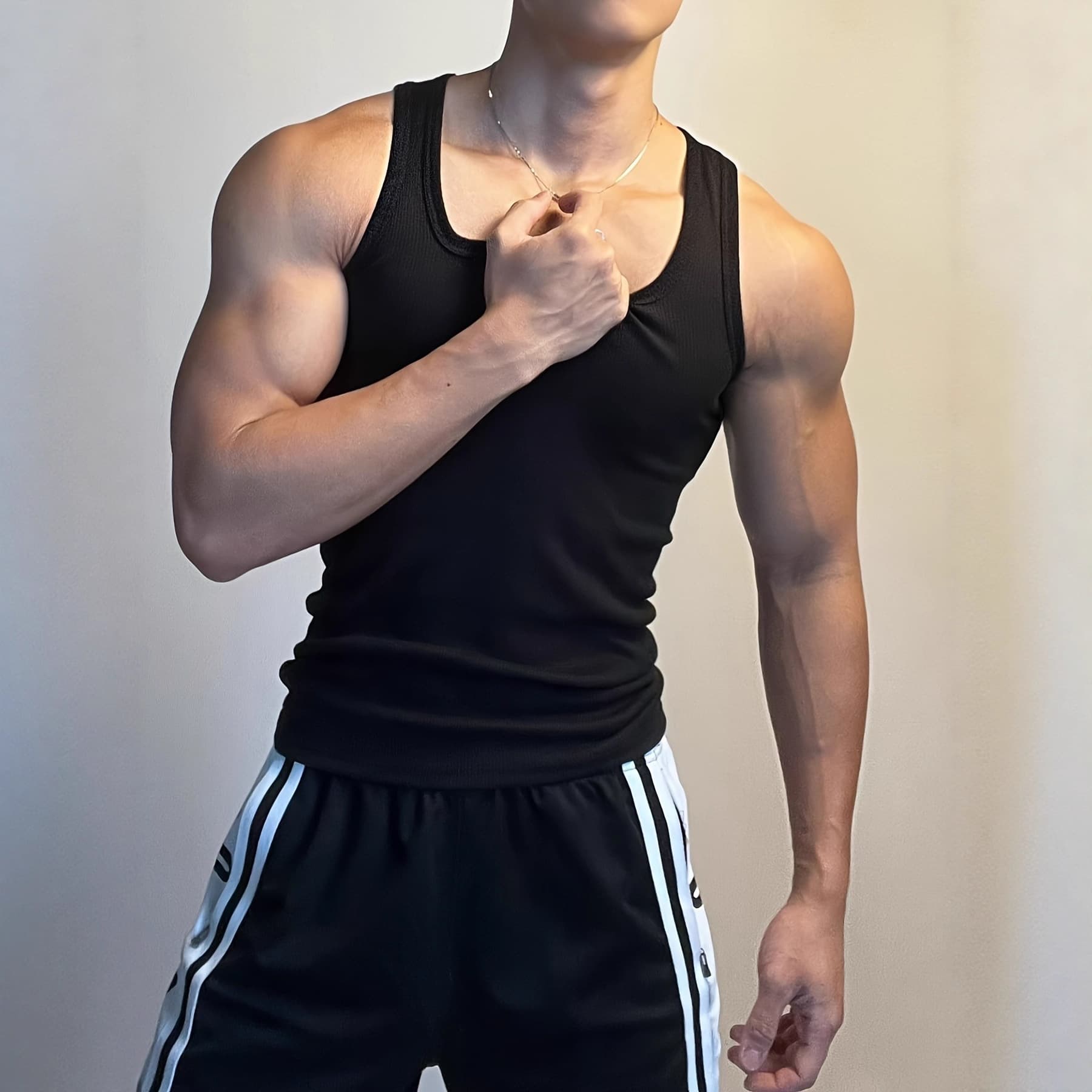 Cross-border foreign trade summer knitted sports slim men's racer vest American training clothes fitness sleeveless basic base shirt