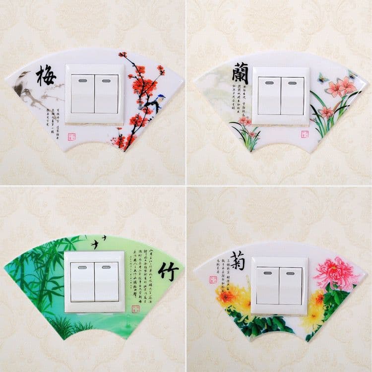 Plastic switch stickers with bamboo, orchid, plum, and chrysanthemum designs, various scenic styles for home decoration