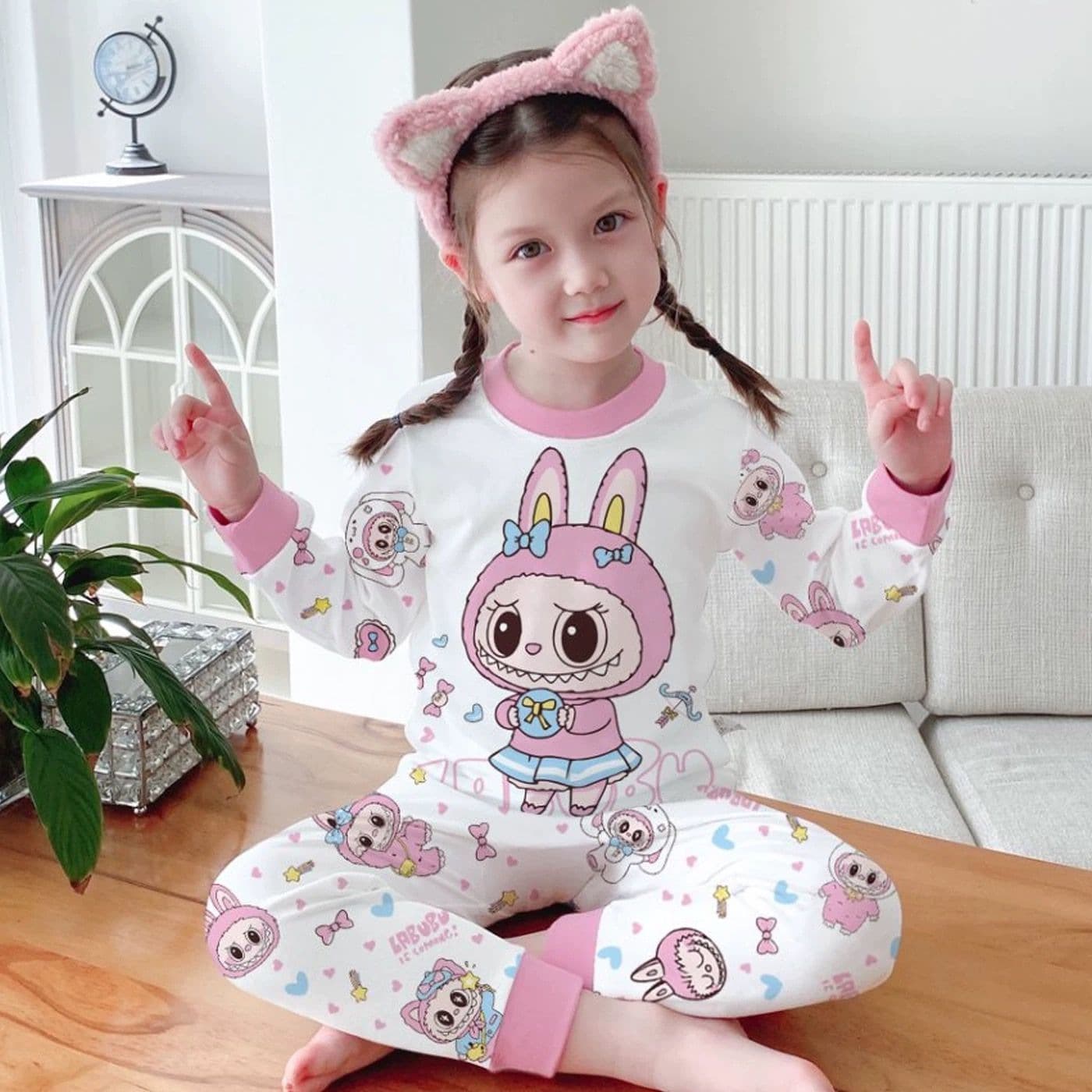 Children's Pajama Set for Boys and Girls, Autumn and Winter Thermal Underwear, Baby Warm Inner Wear, De Velvet Breathable Home Clothes for Middle and Big Kids