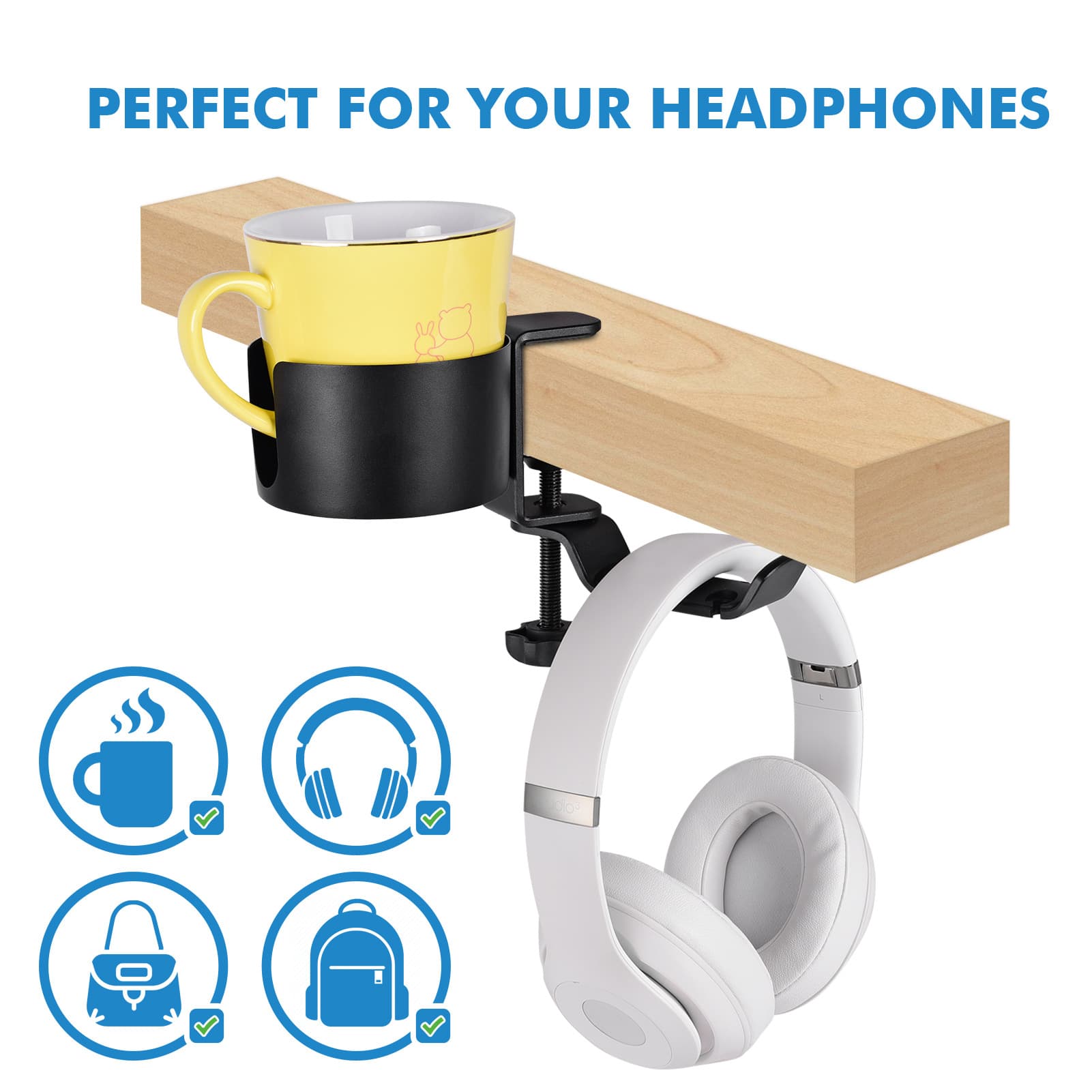 New 360-degree rotating headphone hanger desktop lock clip headset hook display stand aluminum alloy cup holder