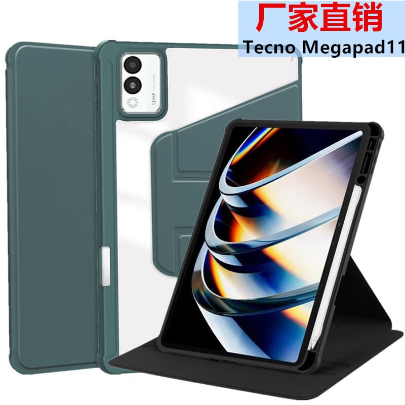 Compatible with Tecno megaPad 11 Acrylic Rotating 2025 Pen Slot Stand Transparent Protective Case