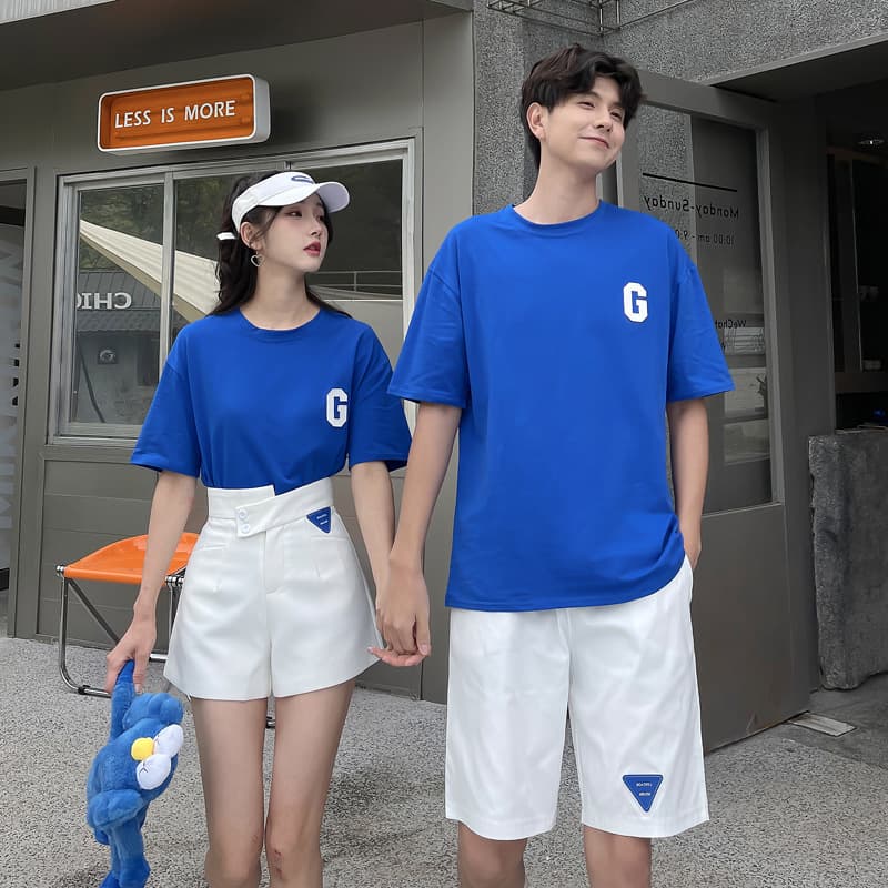 Couple T-Shirt Set Summer Short Sleeve Letter Print Round Neck Top Trendy Design Niche Two-Piece Set