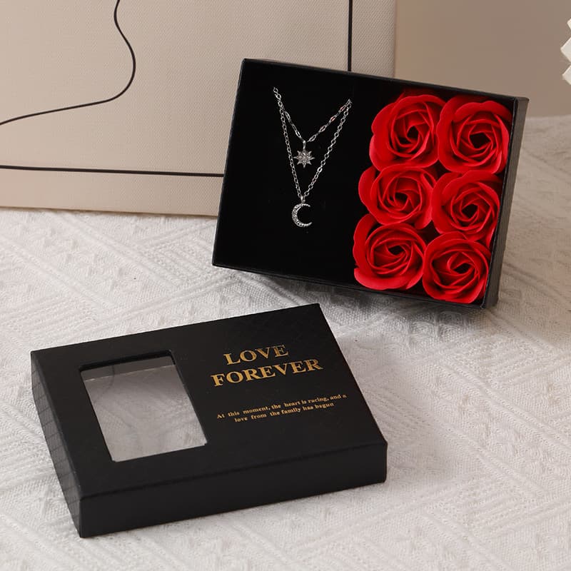 Creative Valentine's Day gift ring necklace rose jewelry box window gift box window soap flower jewelry box