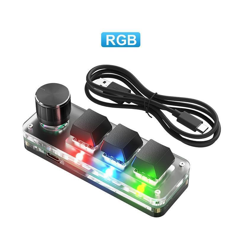 3-Key 1-Knob Custom Macro Keypad with RGB, One-Click Copy Paste Mini Keyboard, 122*62*40mm