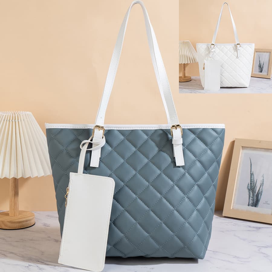 Quilted embroidered simple, high-end and elegant 2024 large-capacity portable one-shoulder women's tote bag two-piece set