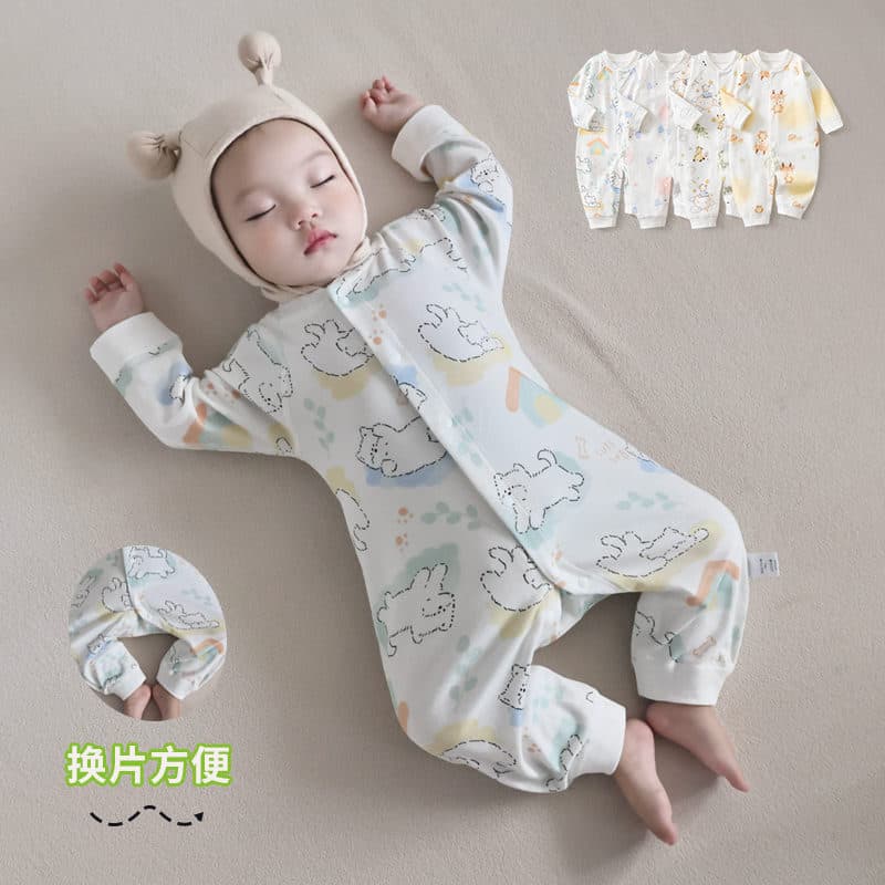 Baby Long-Sleeve Snap-Crotch Romper, Pure Cotton Class A Seamless Bodysuit, Newborn Baby Outfit