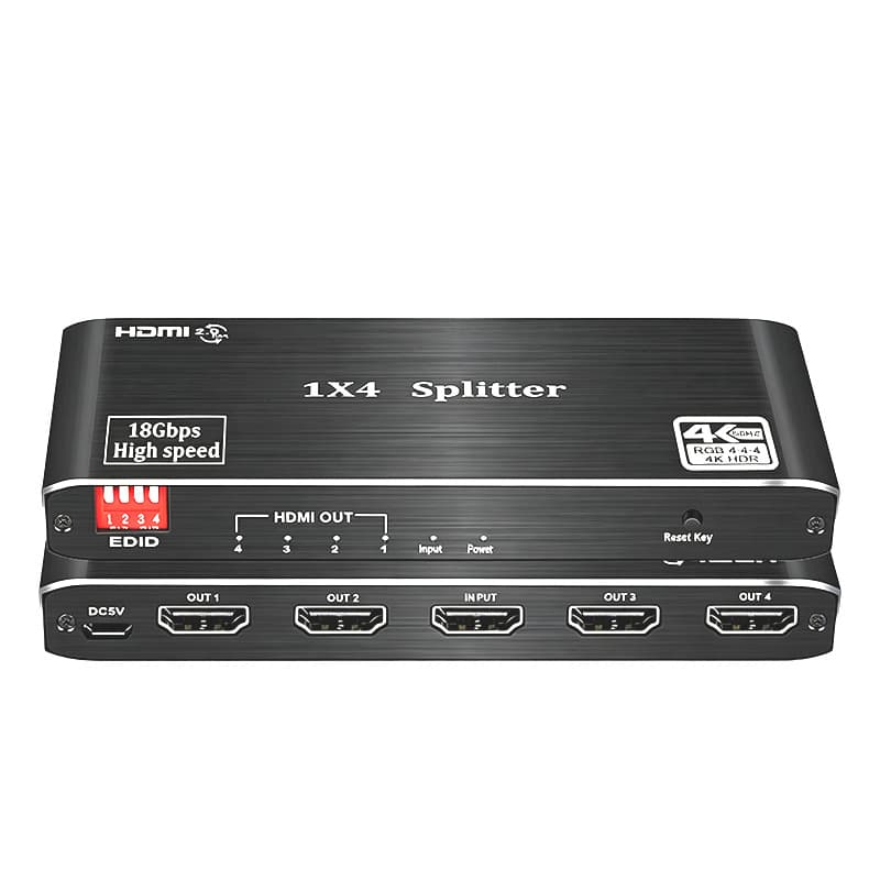 HDMI Splitter 1 in 4 Out 4K@60Hz HDMI 2.0 Splitter 1 Input 4 Output Screen Splitter Hub