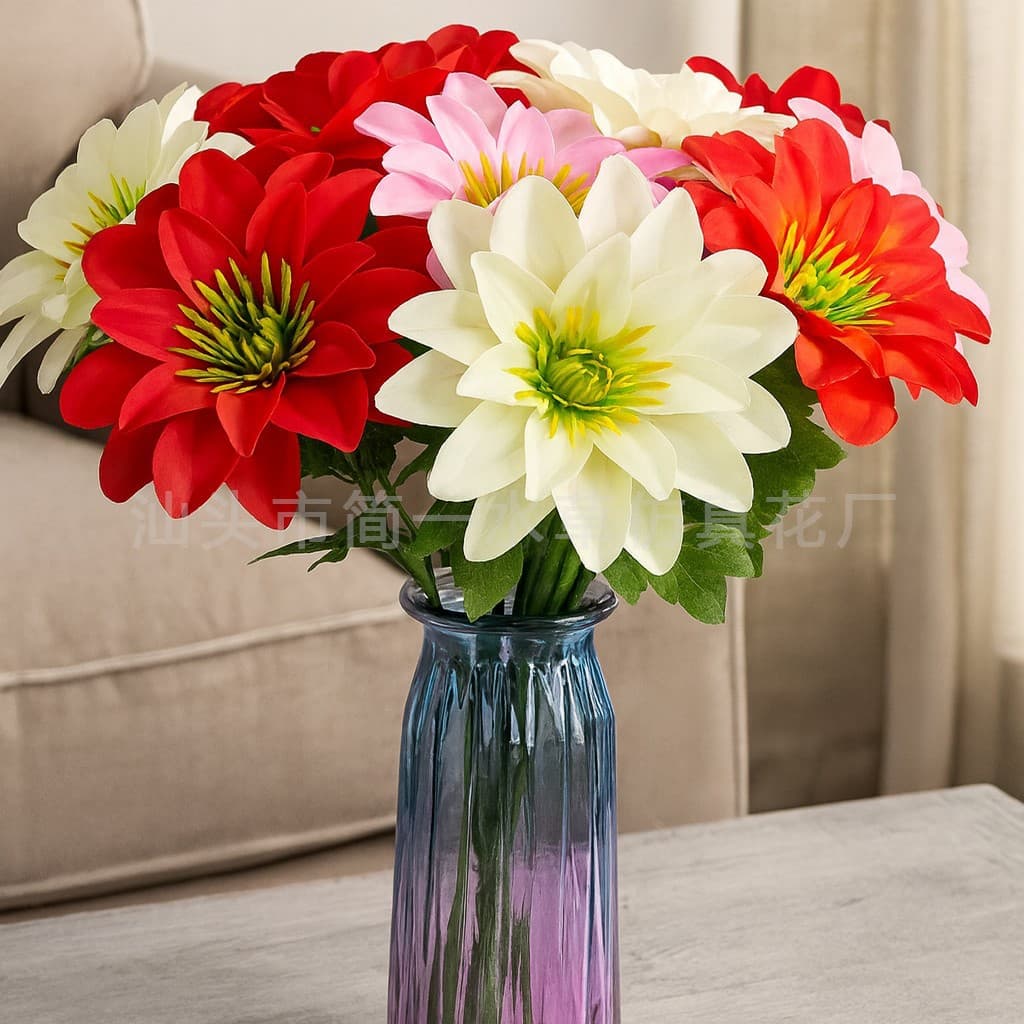 Cross-Border High-Quality Single-Stem Dahlia Wholesale Artificial Flower Art Design Ornaments Silk Flower Design Decoration for Weddings and Home Decor