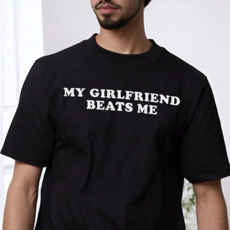 Cross-border EU size pure cotton My Girlfriend Me Funny T-Shirt Print Short Sleeve