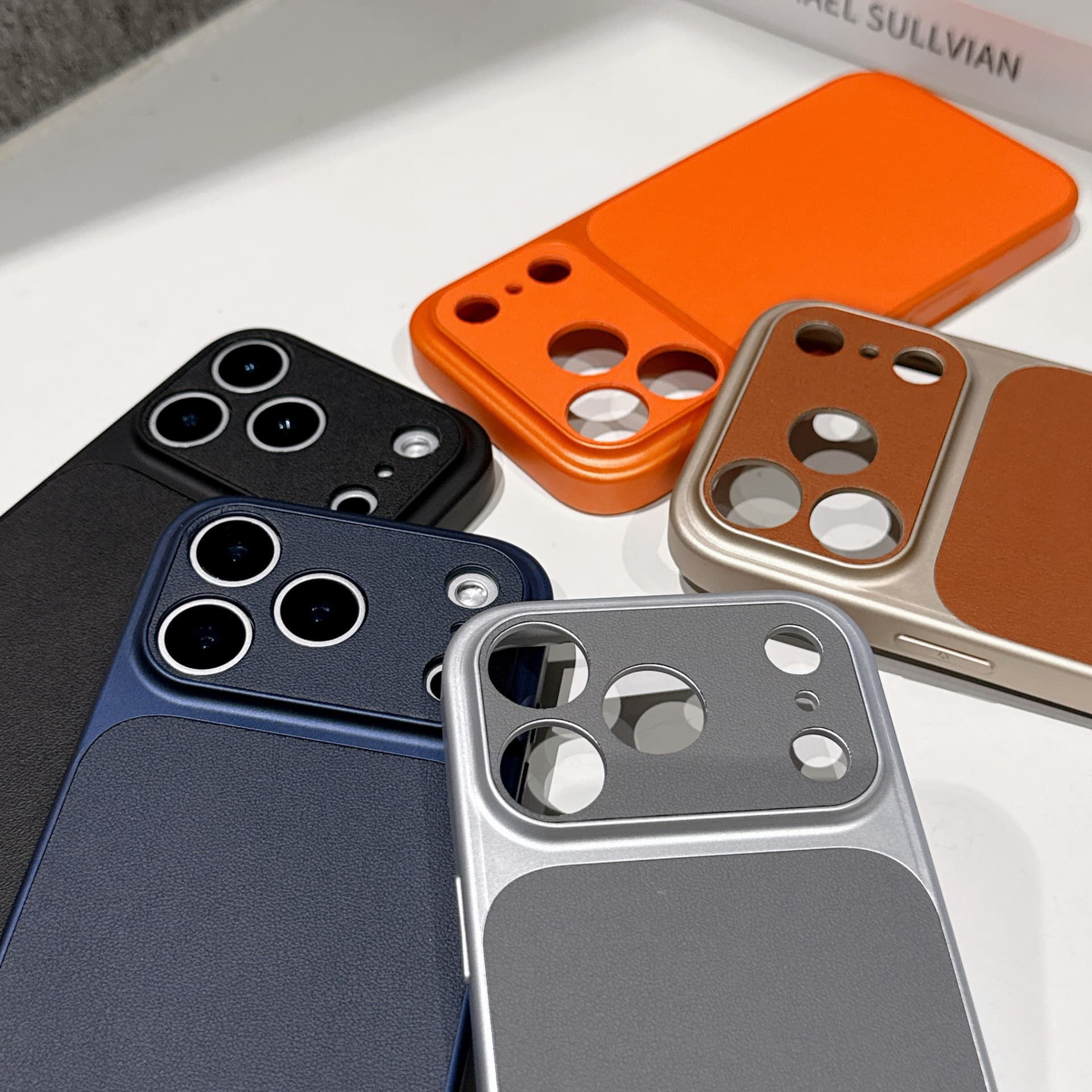 For iPhone 17 Pro Max Phone Case Vegan Leather Texture Orange Apple 16 Pro Max Frosted 15 Drop Protection 14