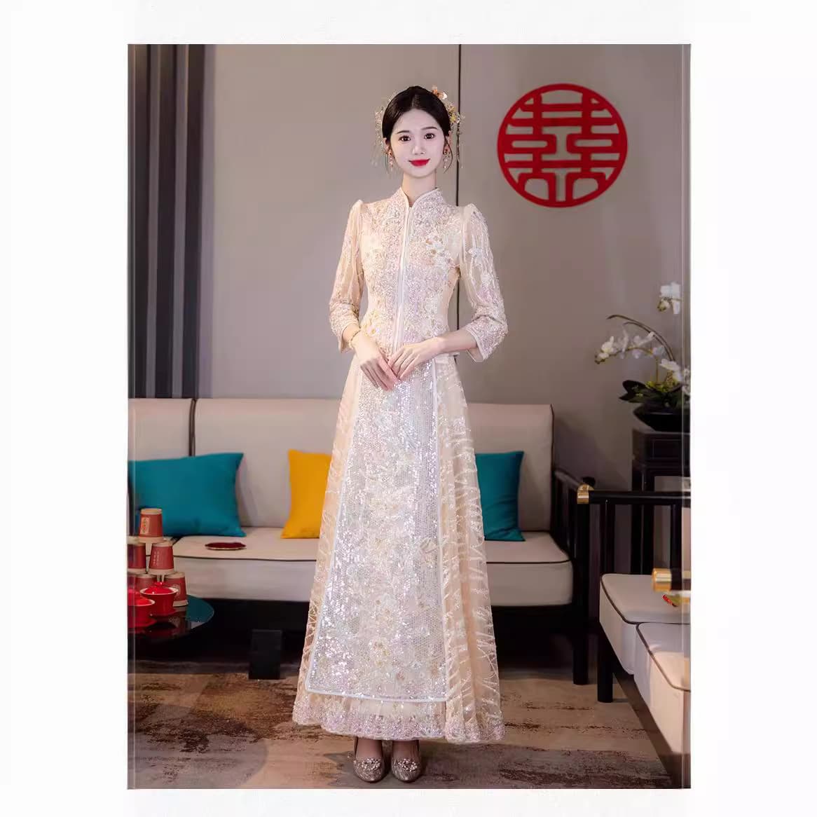 Women's Champagne-Colored Light-Colored Xiuhe Dress, 2025 New Style Chinese Wedding Attire for Brides, Heavy-Duty Toasting Dress