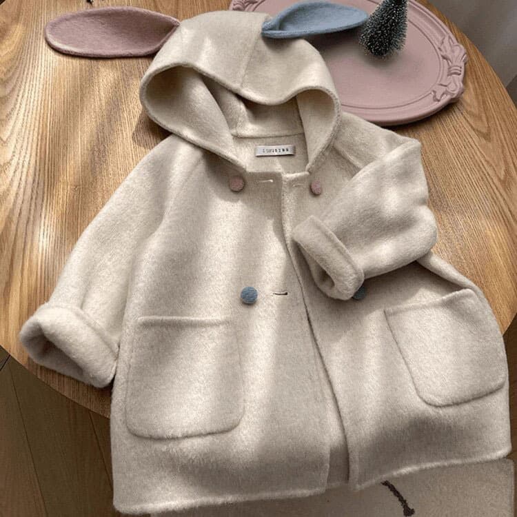 Girls' Wool Coat 2025 Spring/Autumn New Fashionable Children's Outerwear Baby Hooded Mid-Length Top