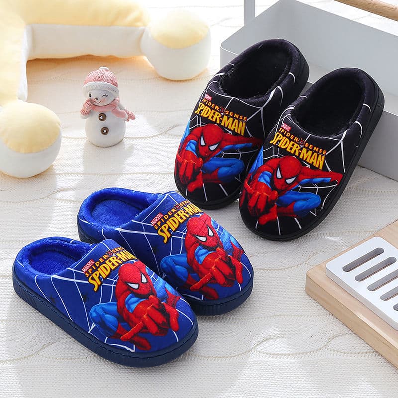 Children's Cotton Slippers for Big Kids, Winter Cartoon Anti-Slip Warm Indoor Slippers for Boys and Girls, Fleece-Lined Thickened Back-Strap Shoes
