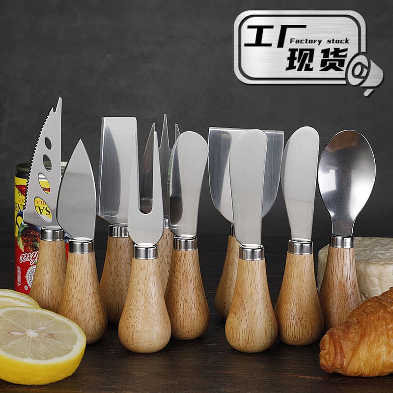 Stainless Steel Cheese Knife Butter Knife Rubber Wood Handle Spreader Butter Knife Cheese Tool Dining Knife Stock in Hand
