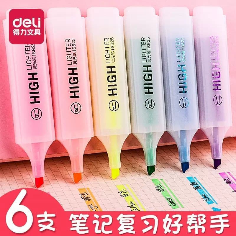 Deli S625 highlighter pen for students special focus large capacity marker color non-toxic anti-smudge