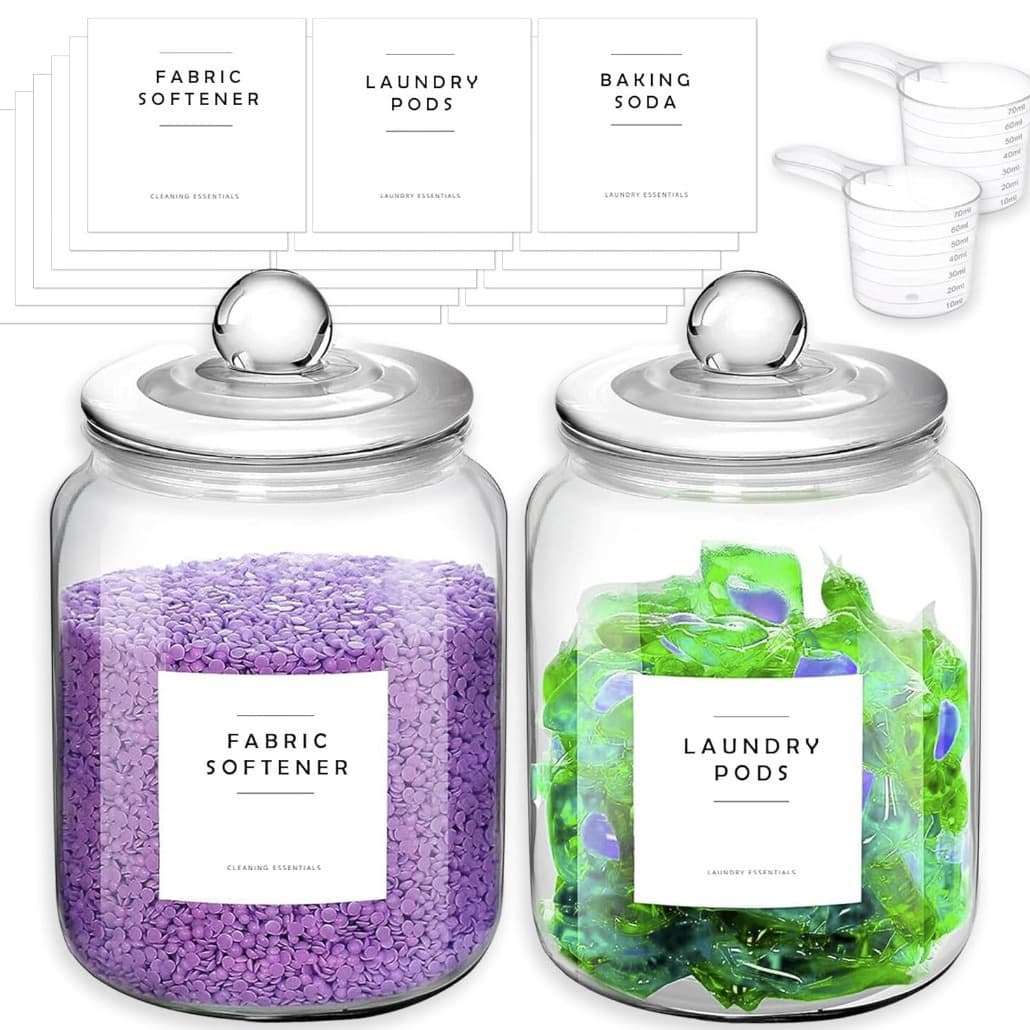 Amazon 2L Transparent Glass Laundry Detergent Container Set with Lid and Scoop, Biscuit Canister