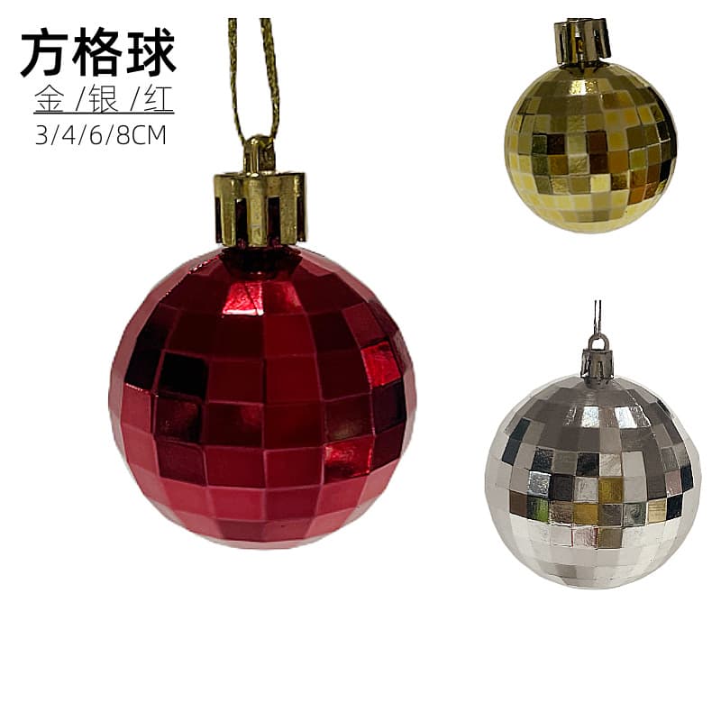 Factory Direct Bulk 3/4/5/6/8cm Electroplated Grid Pattern Christmas Plastic Decorative Balls, Festival Craft Accessories