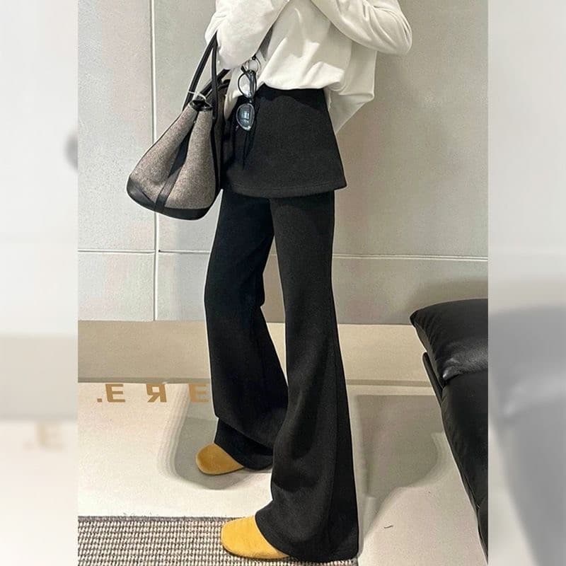 Fleece-Lined Faux Two-Piece Butt Flap Slightly Flared Pants for Women 2025 Pear-Shaped Body Slimming Casual Pants Leg-Lengthening