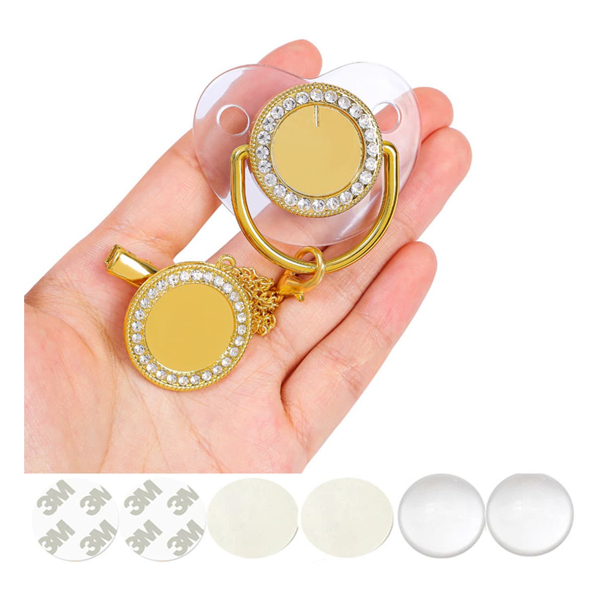 Cross-border hot-selling sublimation diamond toy mouth, aluminum sheet thermal transfer baby dot diamond pacifier, factory direct sale
