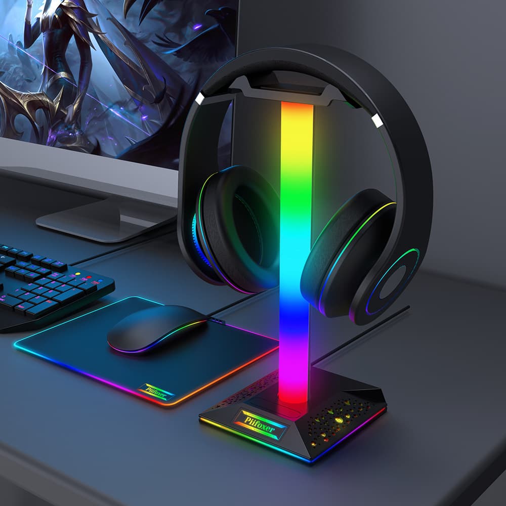 New EB05 Gaming Headset Stand RGB Light with Dual USB Ports 3.5mm Audio Touch Control Headset Stand Lamp