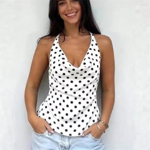 European and American Trendy V-Neck Halter Top for Women, Sexy and Fashionable Casual Backless Mesh Fitted Top Summer