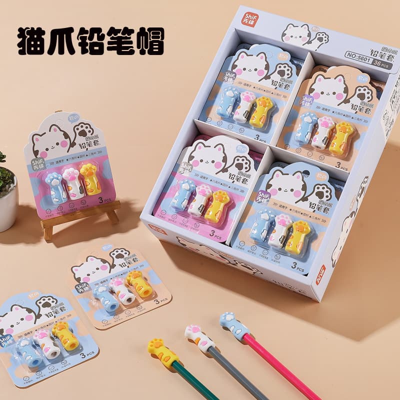 Cartoon Cat Claw Pencil Cap Protective Cover Cute Soft Silicone Anti-fall Pencil Cover Pencil Extender for Primary School Students