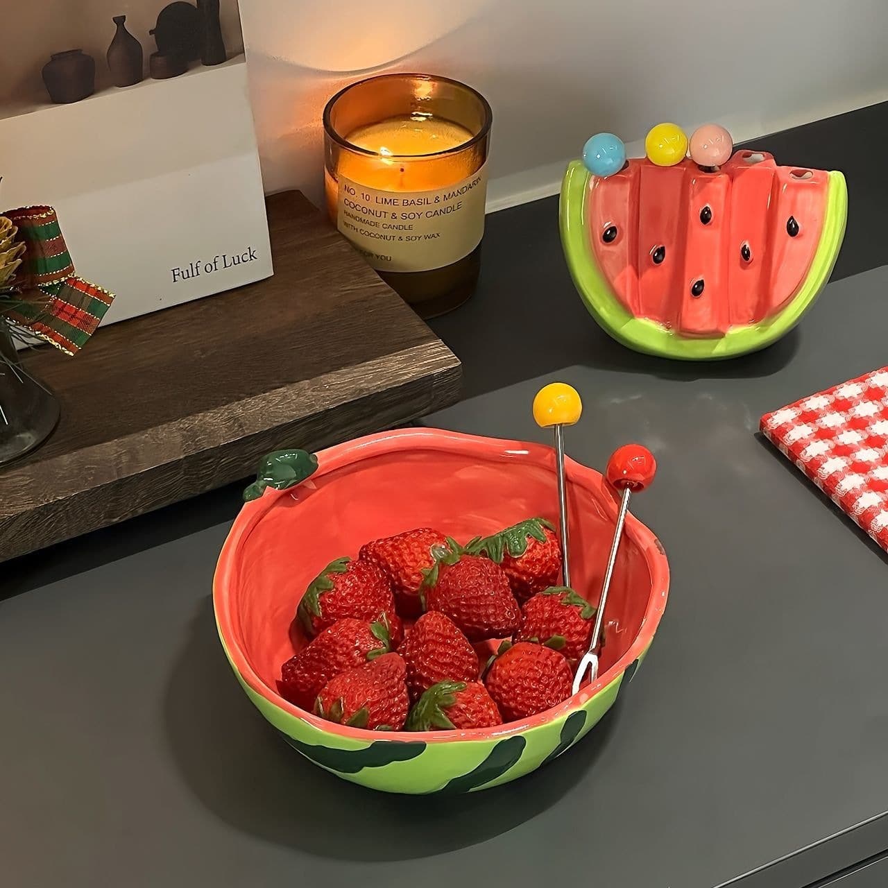 Creative Watermelon Ceramic Rice Bowl Salad Bowl Children's Fruit Bowl Tableware Cute Fruit Plate for Home Gift