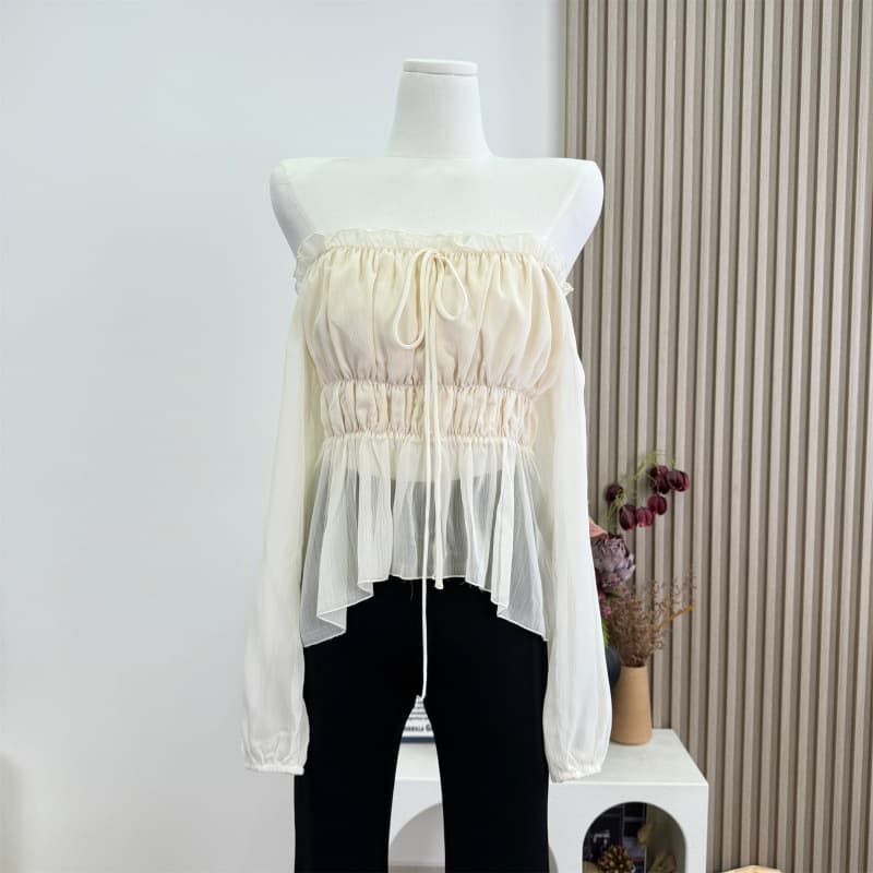 Nuoman Yi Full Stock Fresh Aquatic Note Rice Apricot One-Shoulder Ruffle Chiffon Blouse Women's Spring Summer Crop Top