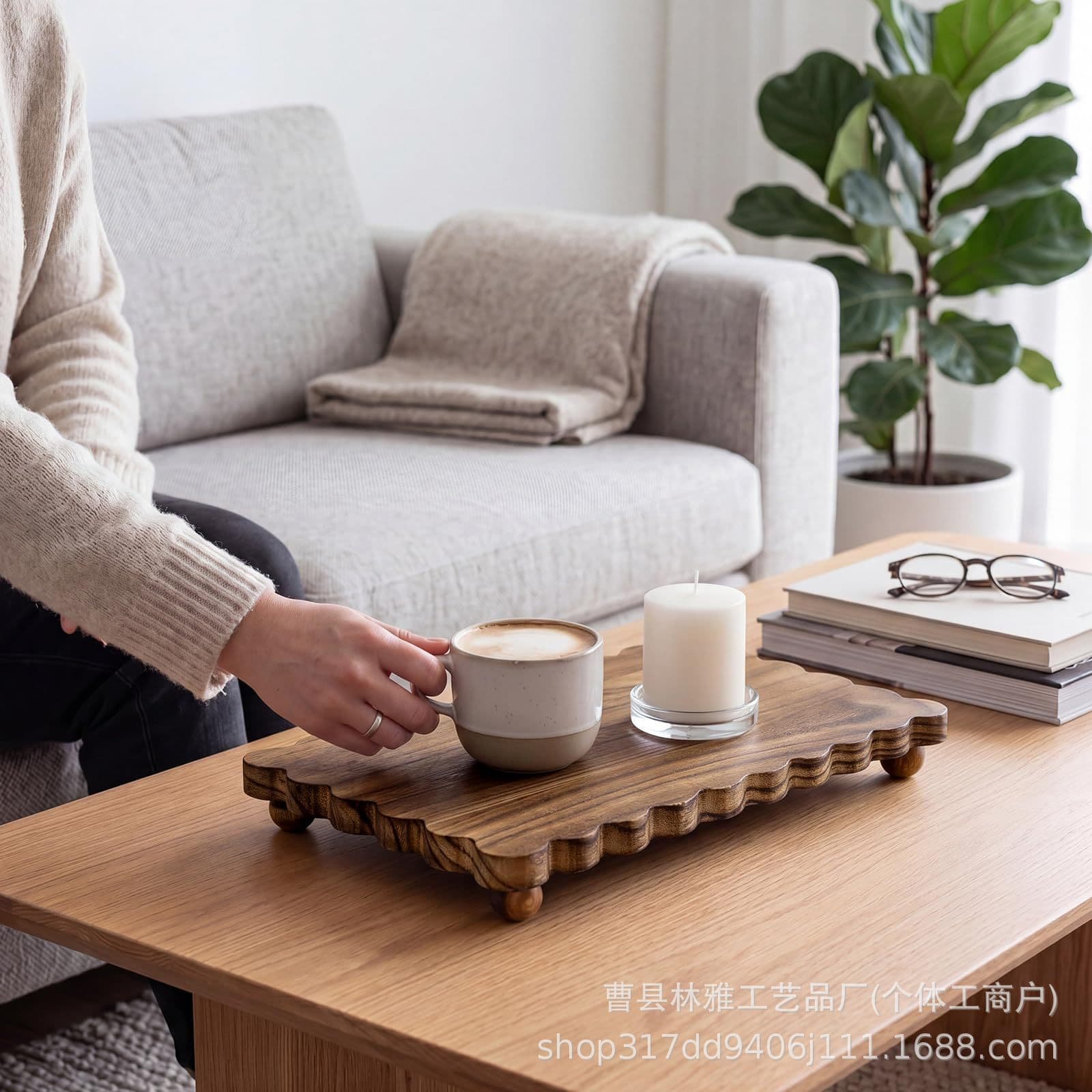 Cross-border wooden wavy edge tray storage rack lace tray base bathroom countertop soap aromatherapy ornament holder