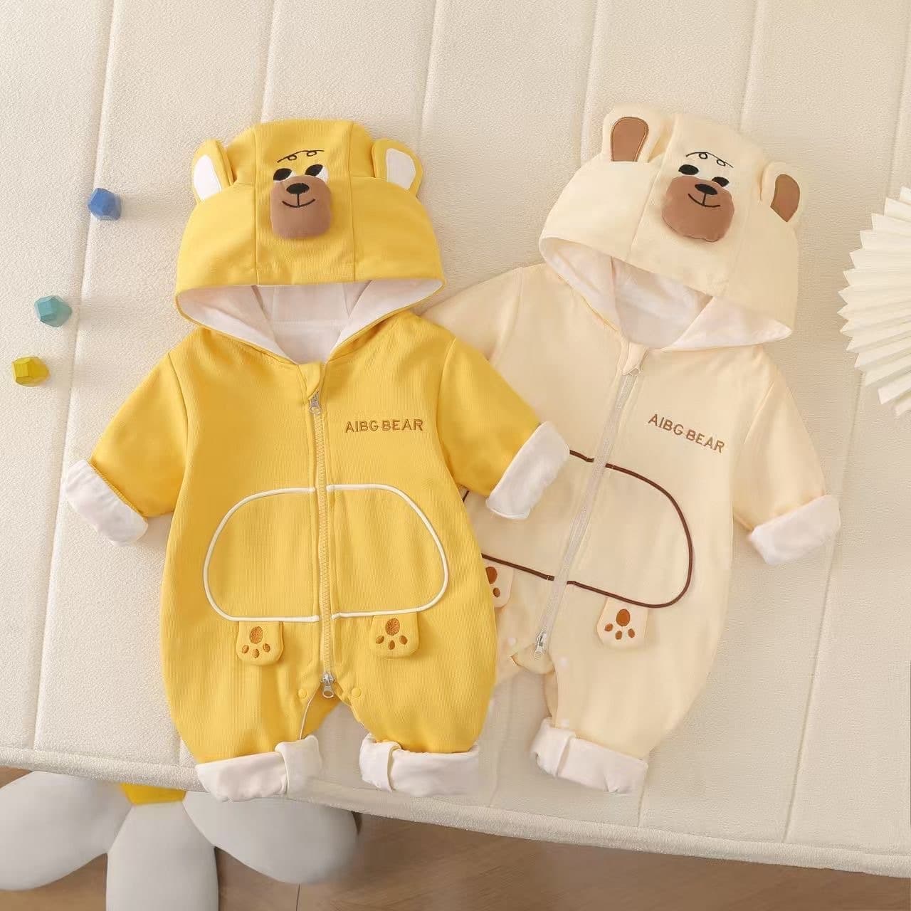 New baby clothes hooded double-layer jumpsuits for men and women, spring and autumn cute coats, baby clothes for going out, super cute