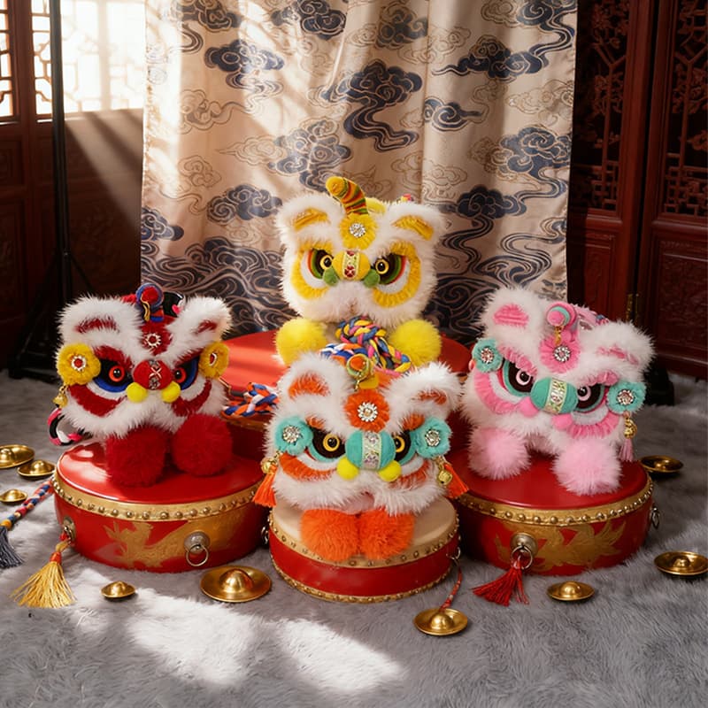 Finished Product Chinese Style Handmade Lion Dance Bag Plush Doll Pendant Crossbody Key Red Envelope Ornament