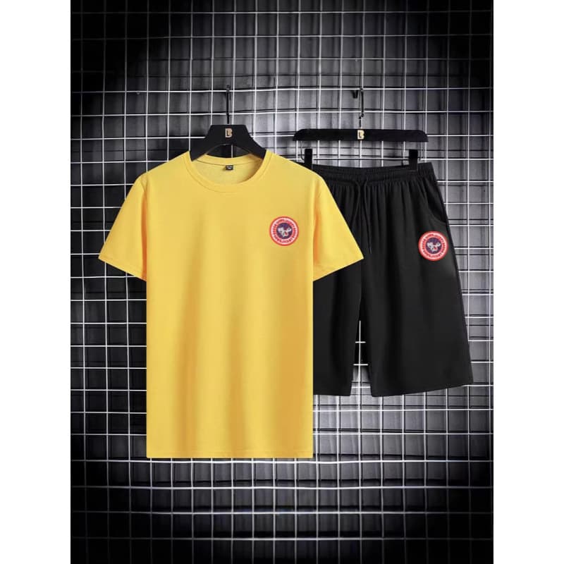 European and American Cross-Border Summer Mesh Set New Couple Style Casual Round Neck Short Sleeve and Shorts Two-Piece Set for Men and Women