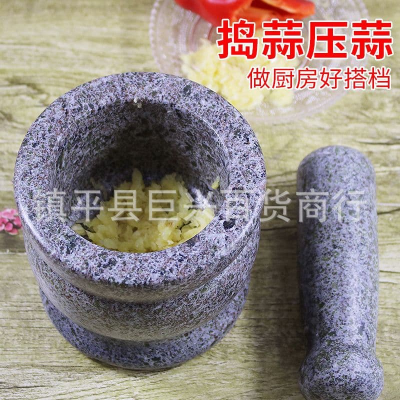Stone Garlic Mortar and Pestle Set for Crushing Garlic, Ginger, and Herbs - Home Kitchen Grinding Bowl, Manual Garlic Masher