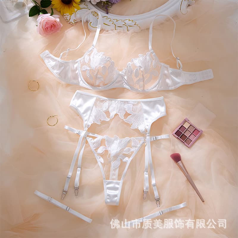 Sexy lace stockings, low-rise non-slip thong, seductive mesh panties, summer erotic bra 24130