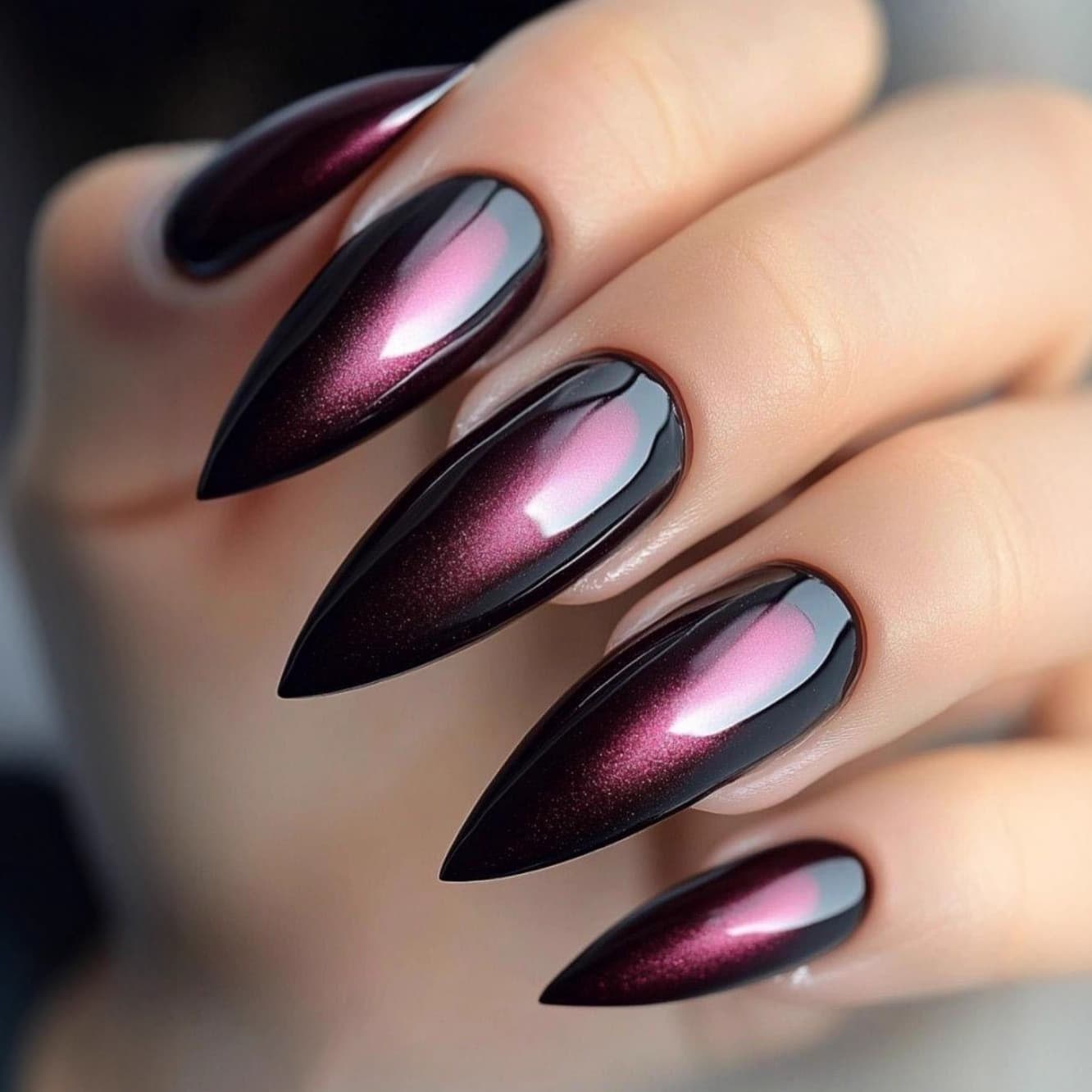 New Export Style Almond Purple Cat Eye Wearable Nails Fashionable Whitening False Nails Finished 24 Pieces Cross-border Nail Art Wholesale