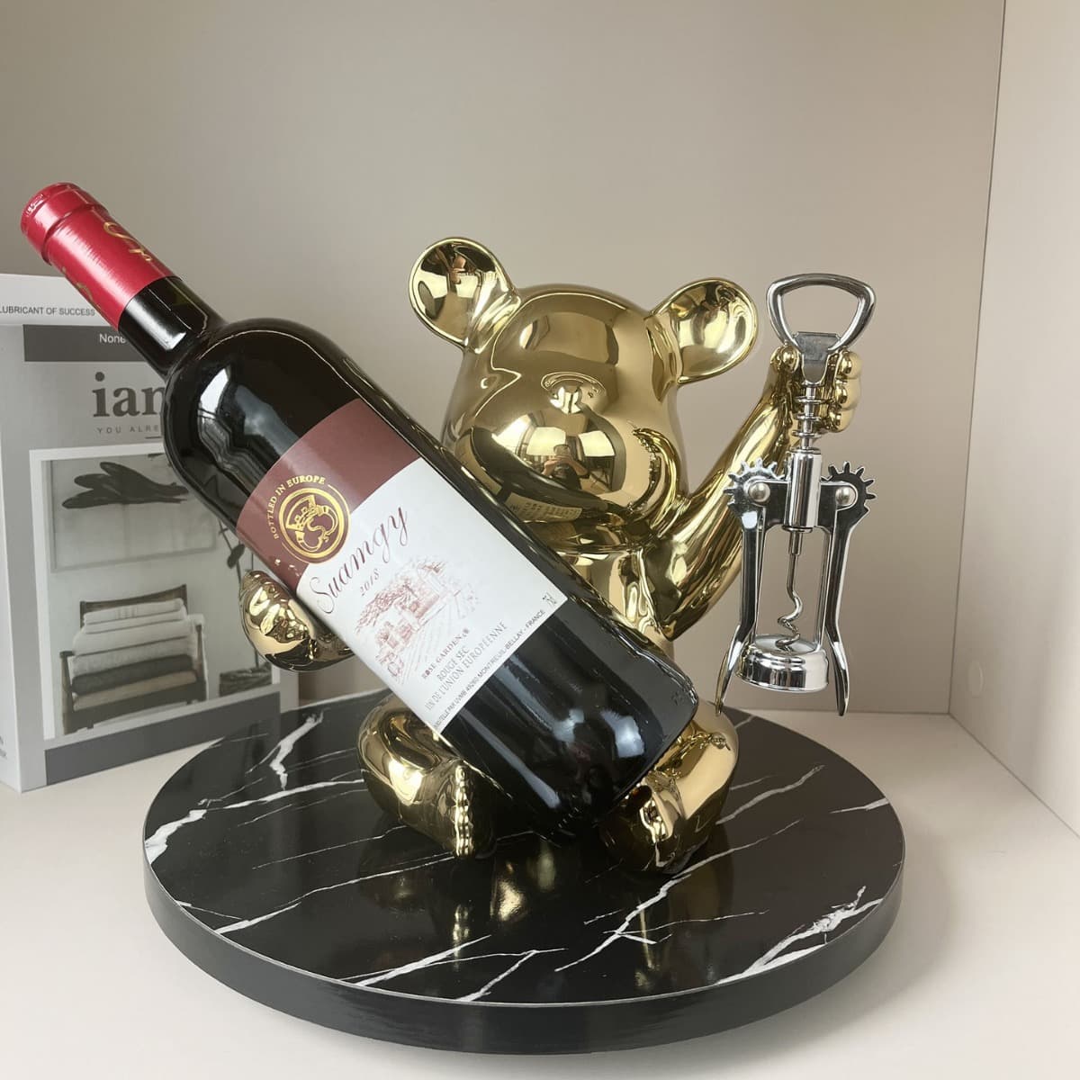Luxury Ceramic Bear Wine Rack Moving Gift TV Cabinet Decorative Item High-end Decoration Customizable Elegant Home Decor