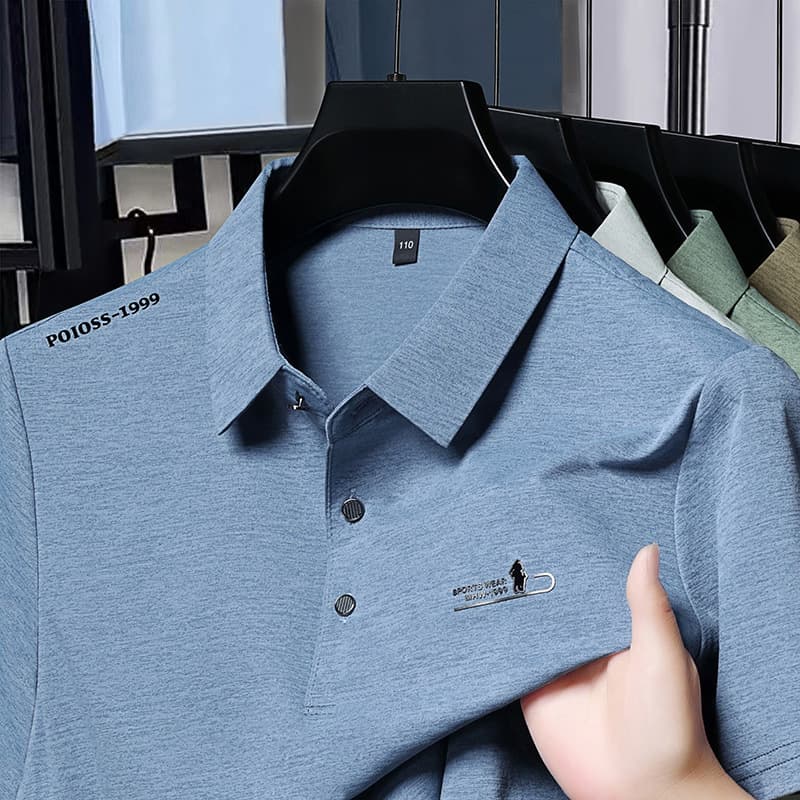 Men's Short Sleeve T-Shirt Summer Casual Turn-Down Collar Solid Color Slim Fit Polo Shirt for Young and Middle-Aged Men