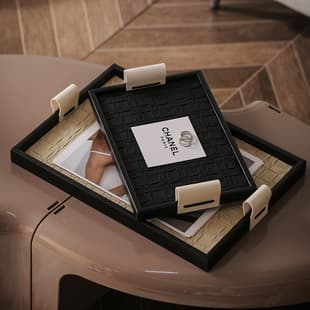 Luxury Jewelry Tray for Entryway, Vintage High-End Black Leather Aroma Tray, French Style Decorative Ornament Sample