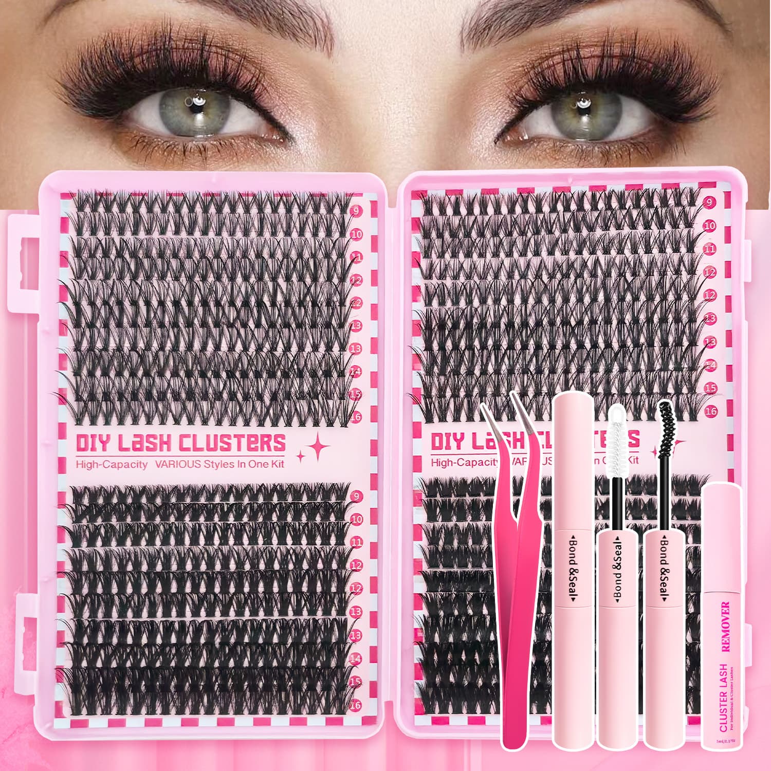 American-style thick natural cluster false eyelashes set, segmented dog-eye round-eye style, soft and cute canine lashes for women