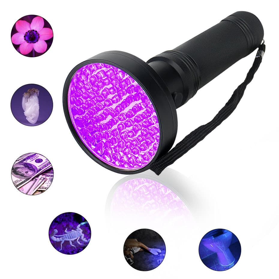 Cross-border UV395 purple flashlight 100LED money detection fluorescent mask detection light pet urine stain UV light