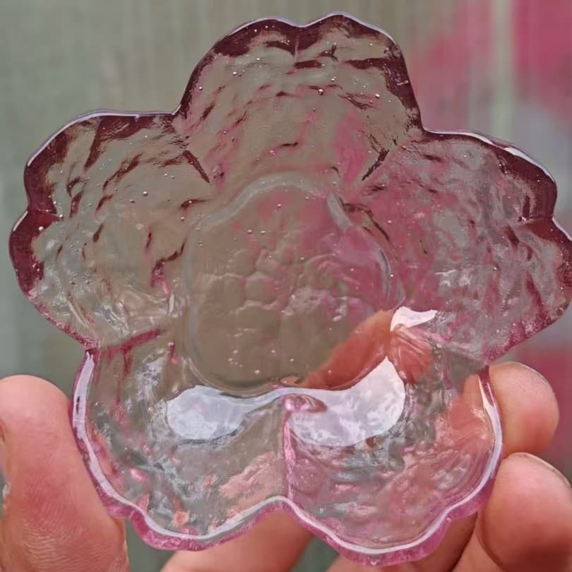 Japanese Pink Cherry Blossom Glass Sauce Dish Creative Small Plate Vinegar Dish Hotpot Seasoning Dipping Dish