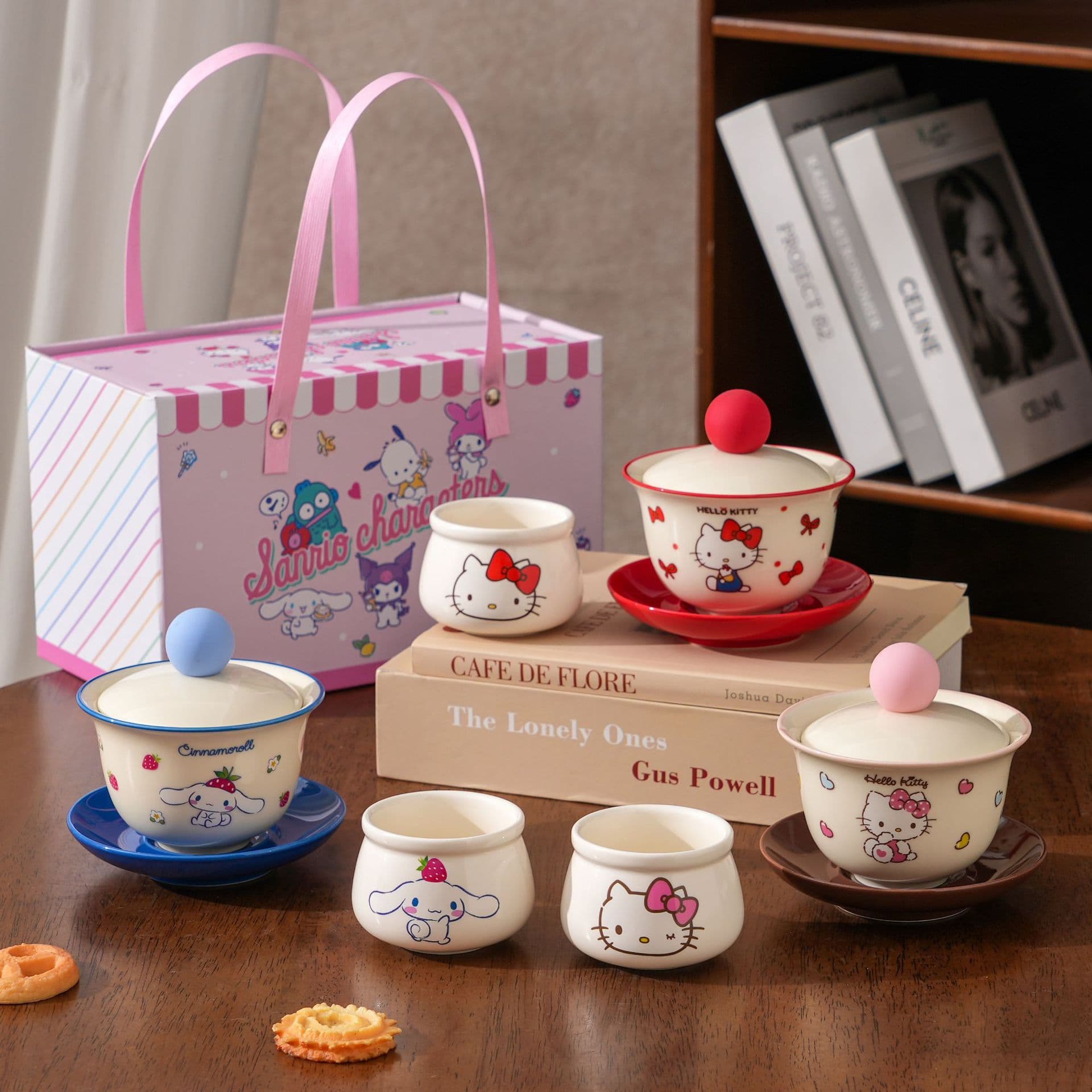 Sanrio co-branded kung fu tea tea set with good looks and cute three-capacity bowl for one person to drink alone, tea cup and gift box
