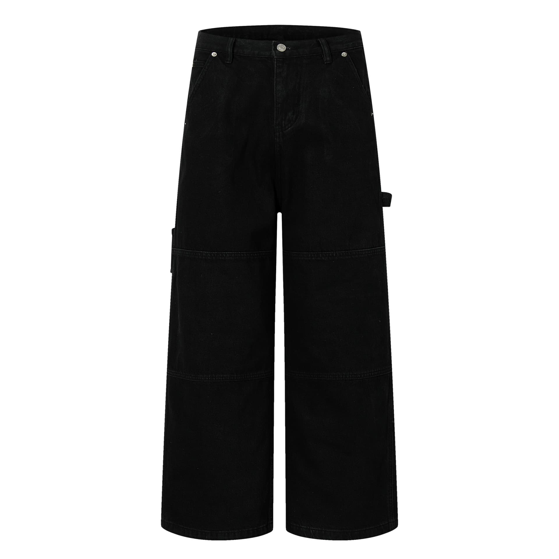 Qihong Clothing Company American retro street fashion design black workwear wide-leg straight autumn men's and women's personalized denim trousers