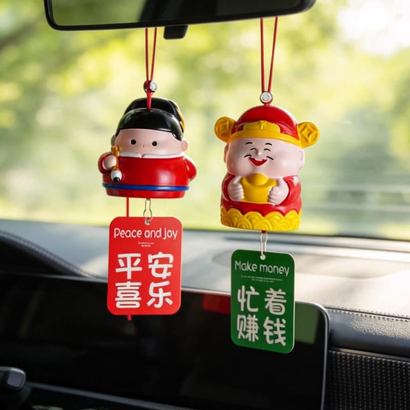 Cartoon God of Wealth Aromatherapy Car Pendant Car Goods Car Interior Mirror Hanging Decoration Internet Celebrity Creative Decoration Supplies